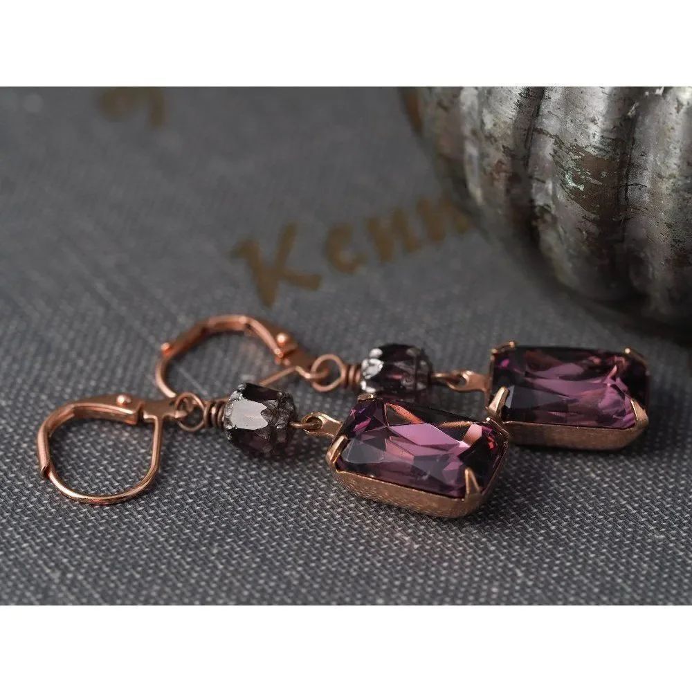 Amethyst Glass Gem Earrings